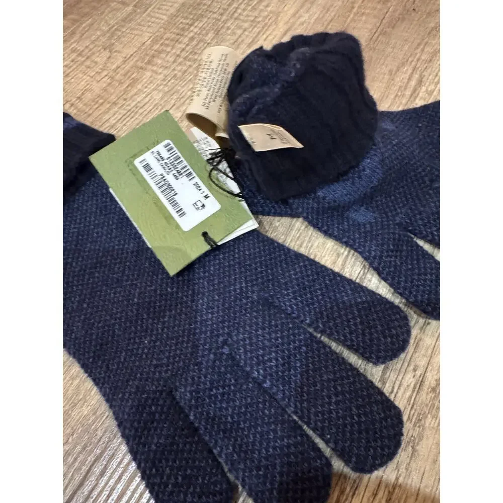 GUCCI Blue Logo-Jacquard Cashmere Gloves NWT size medium